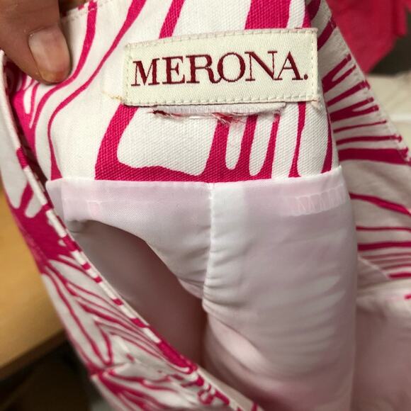 Pink and White Geometric Abstract Print pencil mini skirt size L - Picture 2 of 4